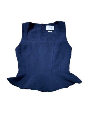 Wilfred Aritzia Navy Peplum Sleeveless Square Neck Blouse Top 2XS Women